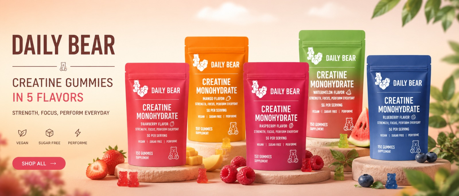 Daily Bear creatine gummies in verschillende smaken